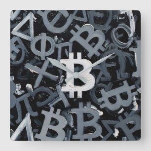 Horloge Carrée Symboles de Bitcoin (Style : 3)