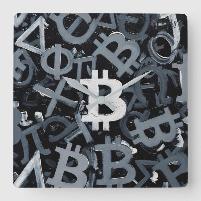 Horloge Carrée Symboles de Bitcoin (Style : 3) (Recto)