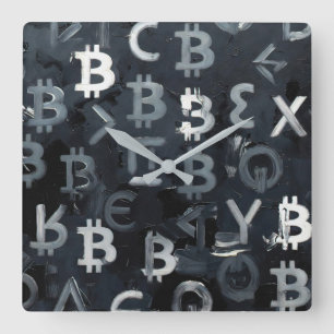 Horloge Carrée Symboles de Bitcoin (Style : 7)