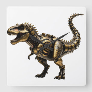 Horloge Carrée T-Rex Mech Steampunk – Bête Dino en laiton
