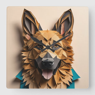 Horloge Carrée T-shirt design d'art papier 3D berger allemand