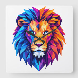 Horloge Carrée T-Shirt Vibrant Art Lion Géométrique