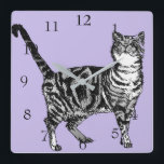 Horloge Carrée Tabby Chat Chats Art Animal Pastel Purple Lavande<br><div class="desc">Tabby Cat Art Animal Childs Pastel Puple Room Decor Clock. Designed from my original ink drawing art.</div>