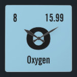 Horloge Carrée Table périodique des éléments de matrice<br><div class="desc">Customize this nerdy chemistry periodic table of the element clock template. Enter in your favorite element or create your own ! Change the chemical name, symbole, atomic number and atomic mesure. Click customize to change the background color or make further edits. Makes à awesome venft idea for the chemist, scientist...</div>