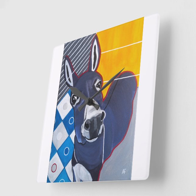 Horloge Carrée Tableau Donkey Punch par Alfred Fox (Angle)