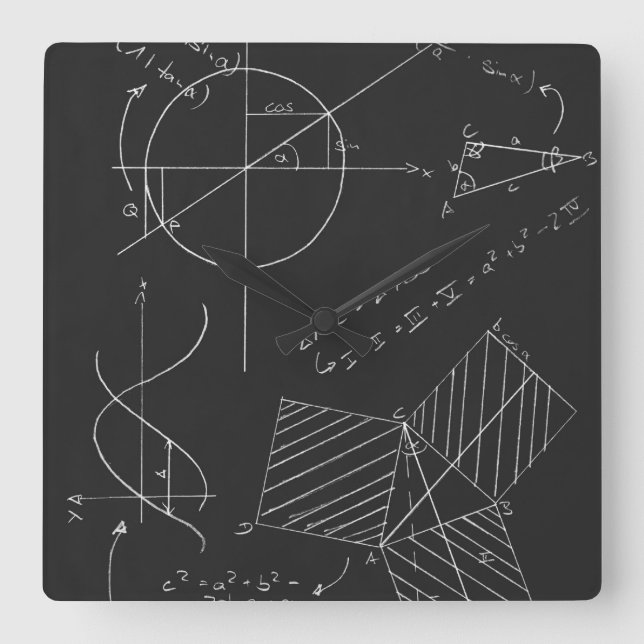 Horloge Carrée Tableau noir mathématiques (Recto)