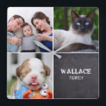 Horloge Carrée Tableau noir - Photos personnalisées modifiables<br><div class="desc">Personnalisez cette horloge murale avec leurs photos précieuses et mettez à jour le nom de famille. Profitez des compliments en donnant un cadeau aussi réfléchi. *N'hésitez pas à me contacter si vous avez besoin d'aide pour mes designs. Il est assez facile de transférer un style existant vers un autre produit...</div>