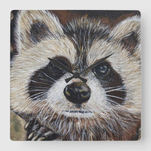 Horloge Carrée Tableau Raccoon