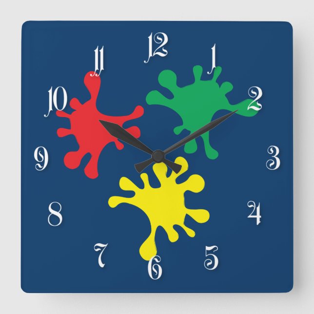 Horloge Carrée Taches d'encre colorées (Recto)