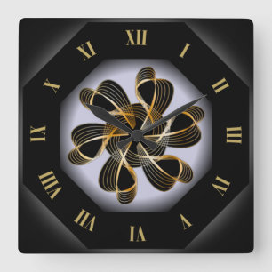 Horloge Carrée Tagon d'horloge ~ Noir & Or ~ Trou Noir ~ Trou Noi