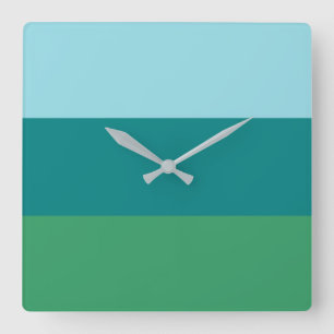 Horloge Carrée Tanager Turquoise, Teal Bleu et Kelly Vert Horiz