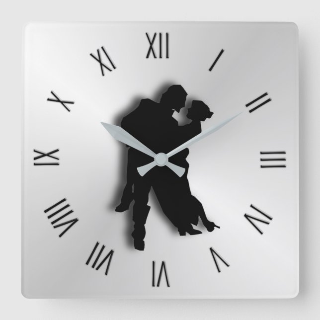 Horloge Carrée Tango Dancers Silhouette Douze Numéros (Recto)
