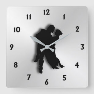 Horloge Carrée Tango Dancers Silhouette Douze numéros