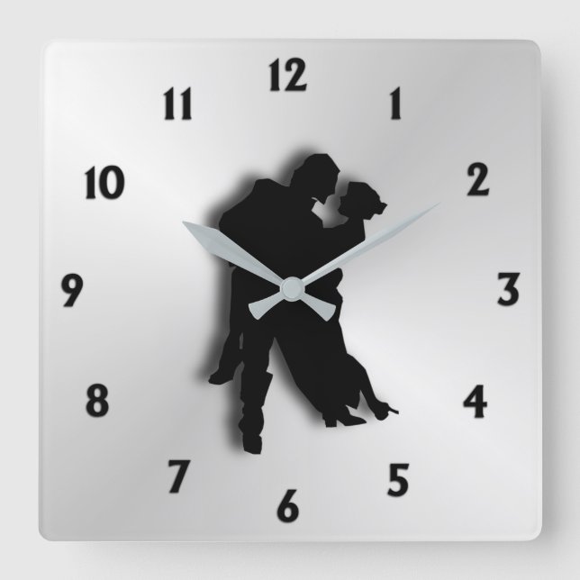 Horloge Carrée Tango Dancers Silhouette Douze numéros (Recto)