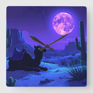 Horloge Carrée Tapis de souris Désert Chameau
