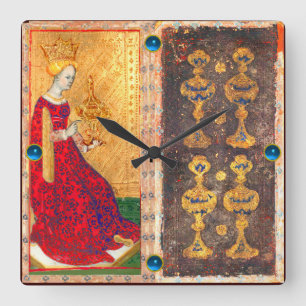 HORLOGE CARRÉE TAROT DE RENAISSANCE ANTIQUE/ QUATRE ET REINE DE T