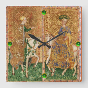 HORLOGE CARRÉE TAROTS ANCIENS DE RENAISSANCE/FEMME DES PIÈCES ET