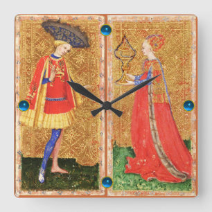 HORLOGE CARRÉE TAROTS ANCIENS / PAGE ET COUPES