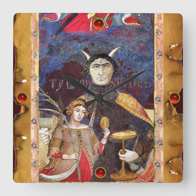 HORLOGE CARRÉE TAROTS DE RENAISSANCE ANTIQUE 15 /LE DIABLE (Recto)