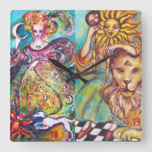 HORLOGE CARRÉE TAROTS OF THE LOST SHADOWS /THE MOON AND THE SUN