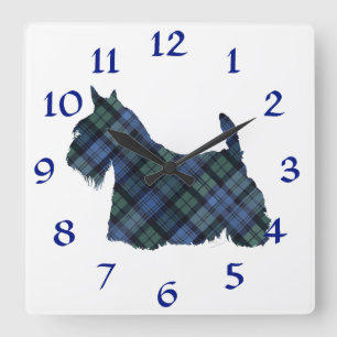 Horloge Carrée Tartan Black Watch Terrier Écossais