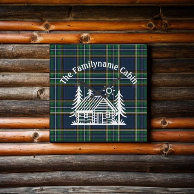 Horloge Carrée Tartan Cabane Rustique (Créateur téléchargé)
