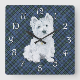 Horloge Carrée Tartan de montre de noir de Westie