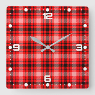 Horloge Carrée Tartan noir rouge À damiers Motif plaid