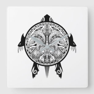 Horloge Carrée Tatouage de Tribal Turtle Shield