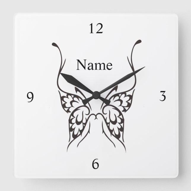 Horloge Carrée Tatouage papillon stylisé Thunder_Cove (Recto)
