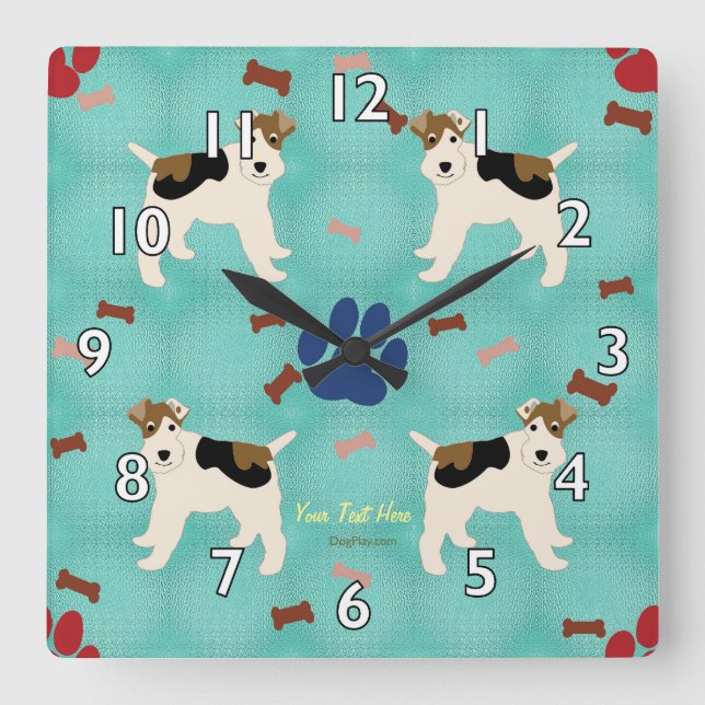 Horloge Carrée Tatouage Wire Fox Terrier (Recto)
