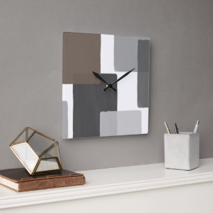 Horloge Carrée Taupe gris blanc Géométrique moderne minimaliste
