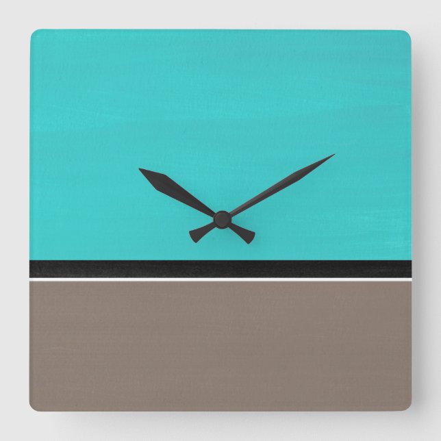 Horloge Carrée Taupe Turquoise moderne (Recto)