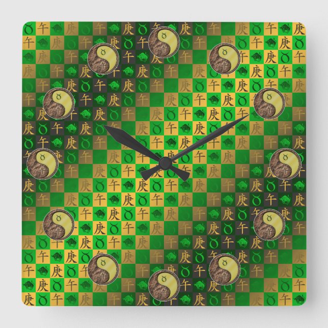 Horloge Carrée Taureau & Cheval de Métal (Recto)
