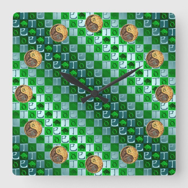 Horloge Carrée Taureau & Serpent de feu (Recto)