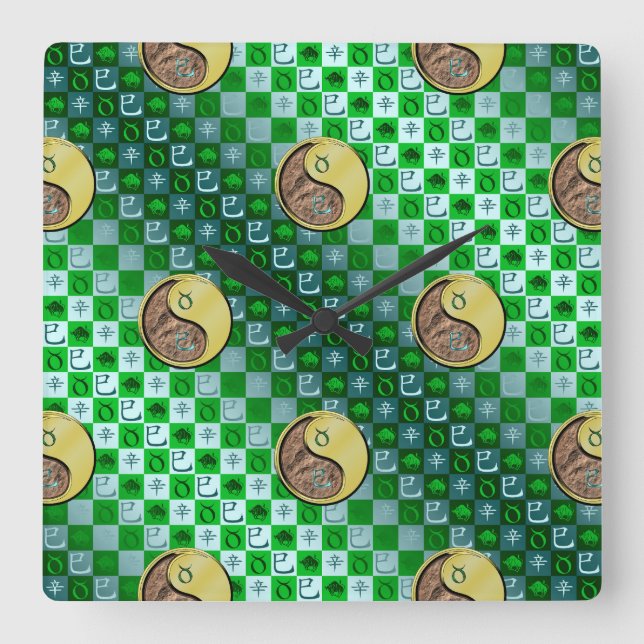 Horloge Carrée Taureau & Serpent Métal (Recto)