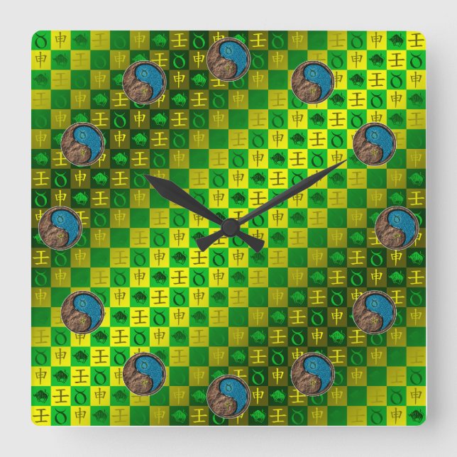 Horloge Carrée Taureau & Singe d'eau (Recto)
