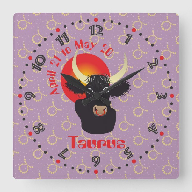Horloge Carrée Taurus April 21 to May 20 Wall Clocks (Recto)