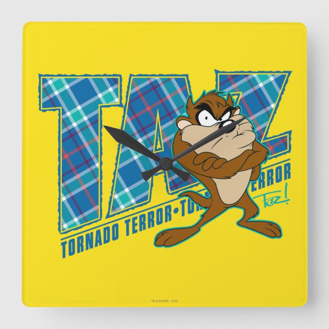 Horloge Carrée TAZ™ Tornado Terror Plaid (Recto)