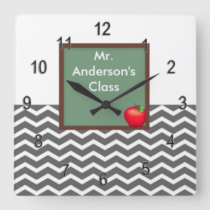 Horloge Carrée Teacher Gray Chevron Chalkboard Clock