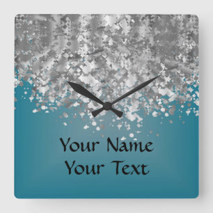 Horloge Carrée Teal blue and faux glitter