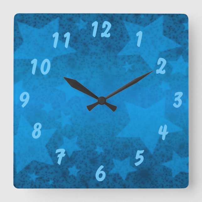 Horloge Carrée Teal Blue Stars (Recto)