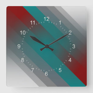 Horloge Carrée teal burgundy gray stripes