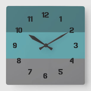 Horloge Carrée Teal, rayures grises