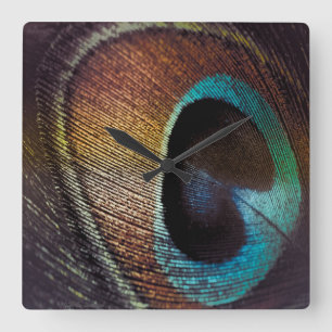 Horloge Carrée Teinte Antique Oeil de Plume de Paon