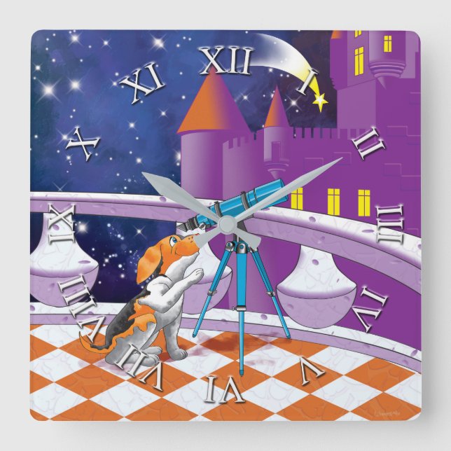 Horloge Carrée télescope pour chien (Recto)