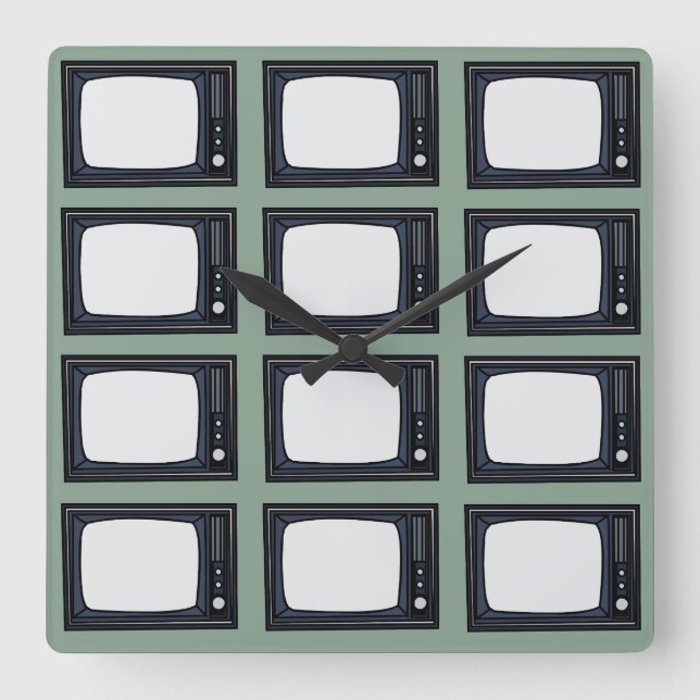 Horloge Carrée Télévision Ancien Classique Motif TV Rétro (Recto)