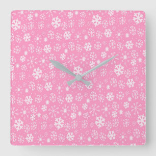 Horloge Carrée Tempête de flocons de neige en rose pastel