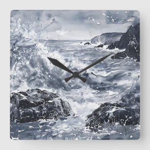 Horloge Carrée Tempête sur la côte galloise