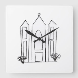 Horloge Carrée Temple mormon simple moderne LDS Salt Lake City